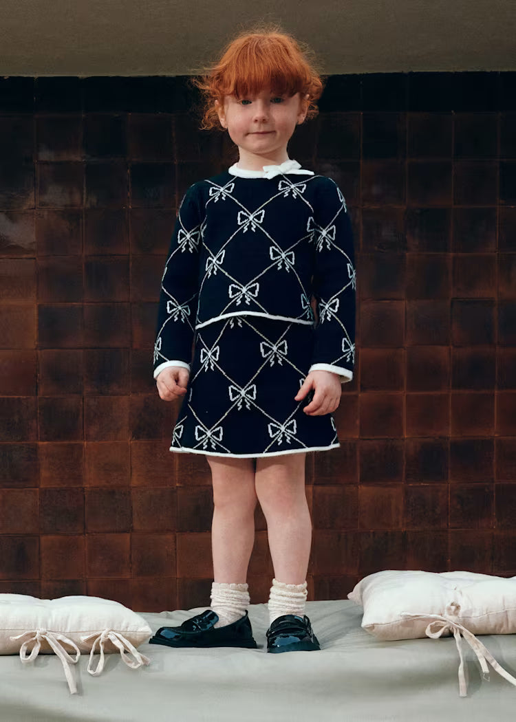 Bows Skirt & Knit Set - blk/wht