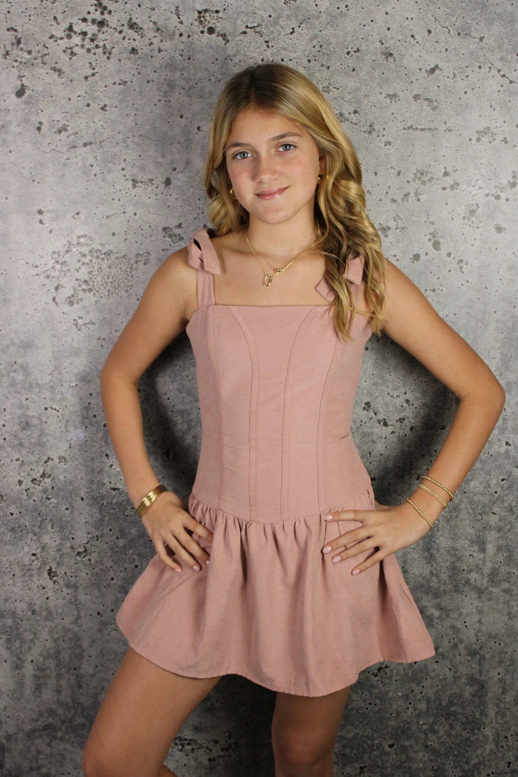 TIE STRAPS RUFFLE DRESS- PINK
