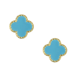TURQUOISE FOUR LEAF CLOVER STUDS