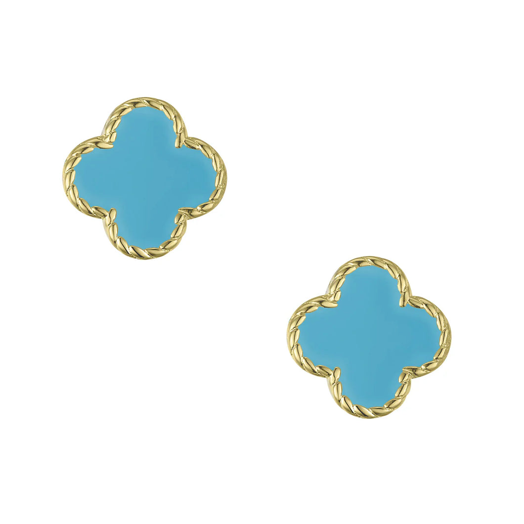 TURQUOISE FOUR LEAF CLOVER STUDS