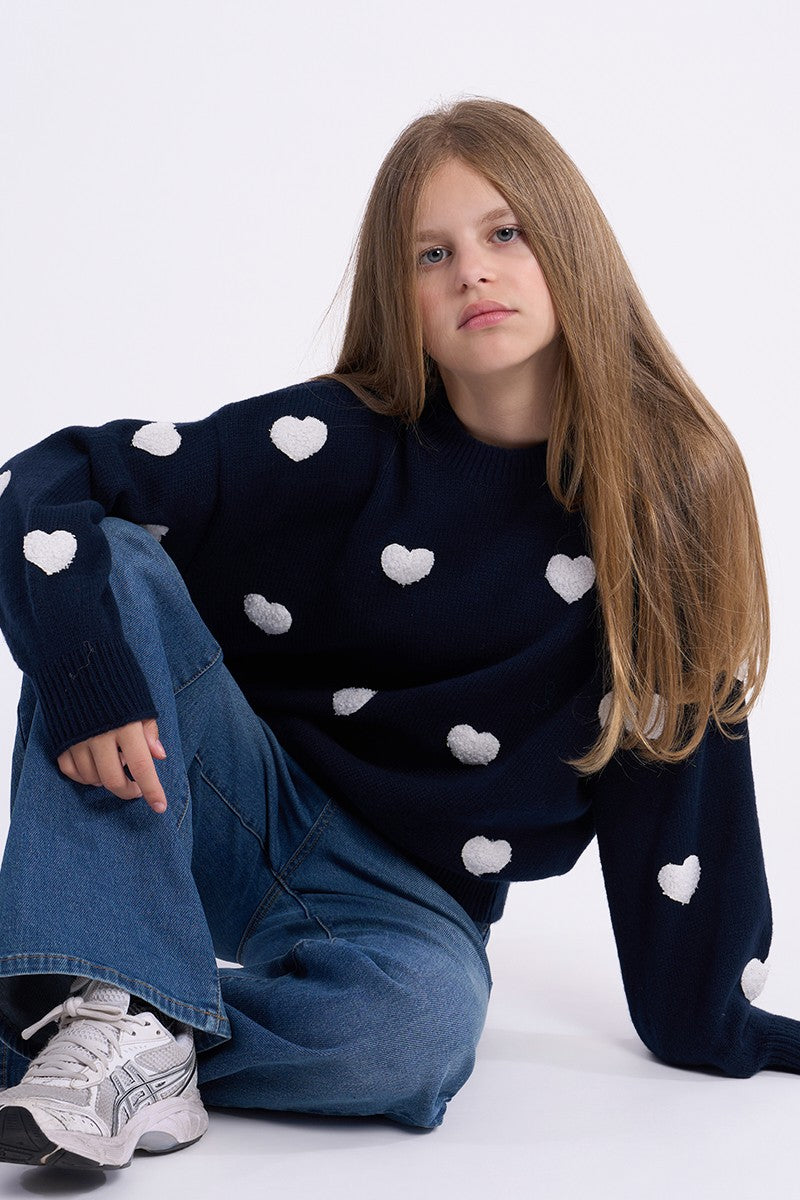 NAVY BLUE HEARTS SWEATER