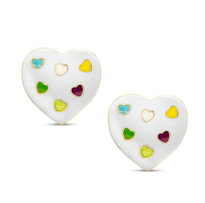 WHITE PUFFED HEART STUDS