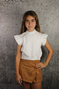 SUEDE KNOT SKORT- CAMEL