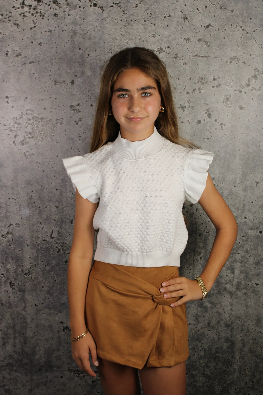 SUEDE KNOT SKORT- CAMEL