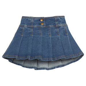 PLEATED MINI SKIRT- DENIM
