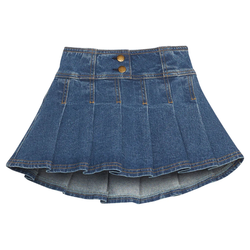 PLEATED MINI SKIRT- DENIM