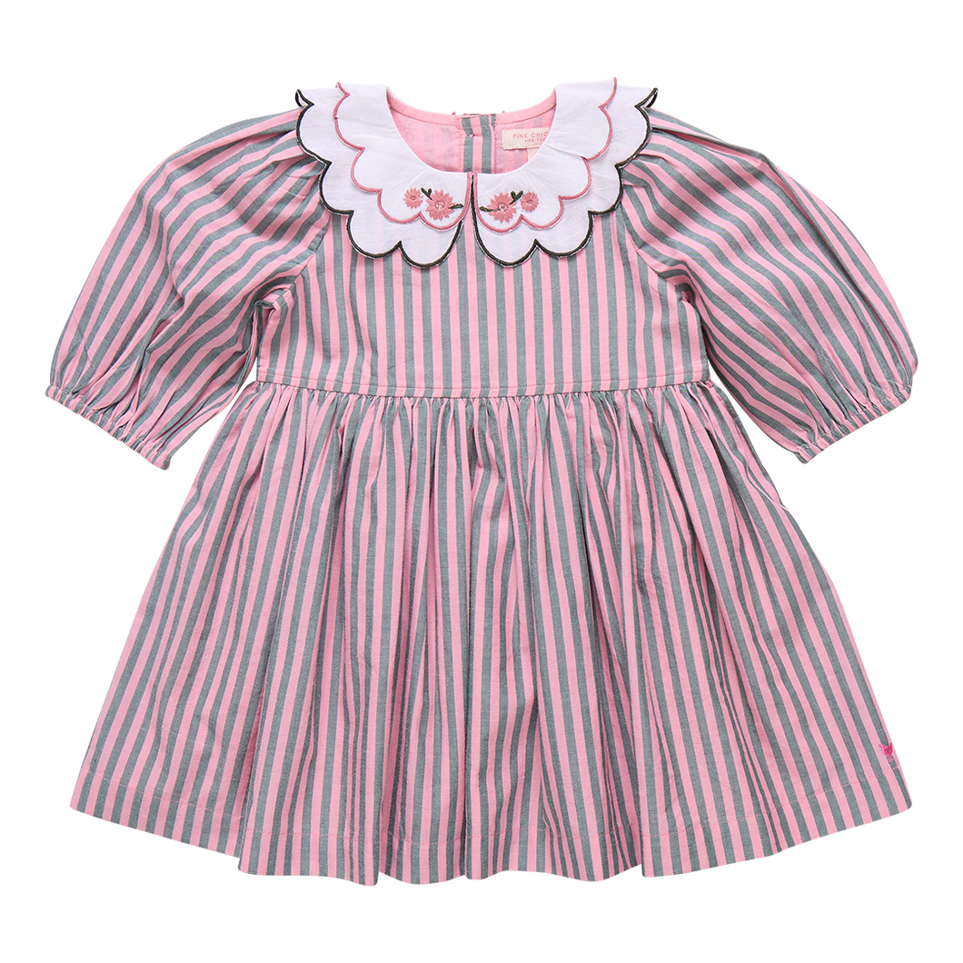 DARCY DRESS- PINK GREEN STRIPE