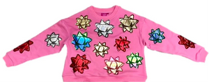 METALLIC PRESENT BOWS SWEATSHIRT