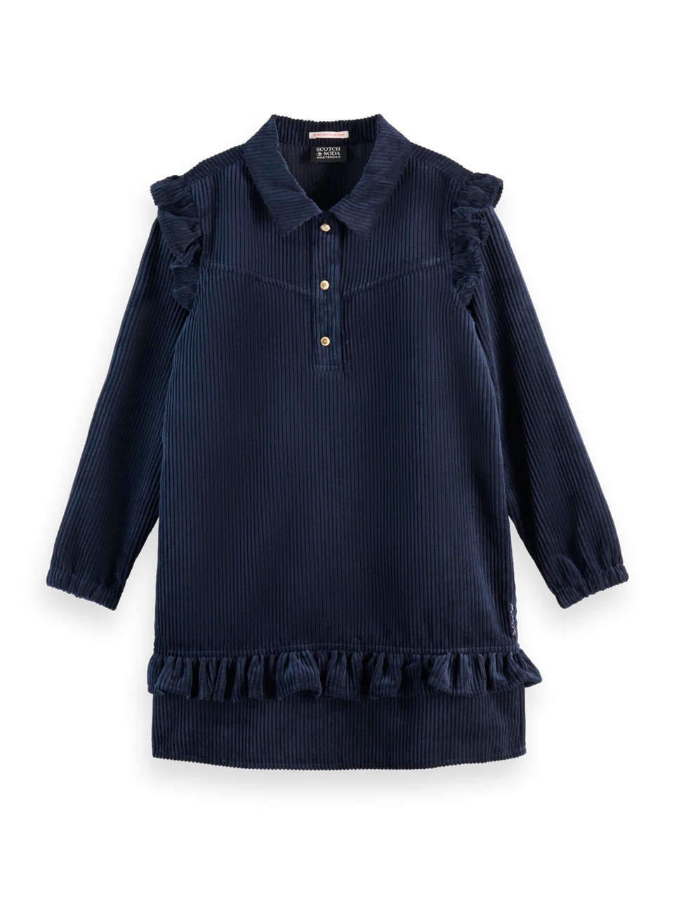 CORD RUFFLE DRESS- SKY CAPTAIN