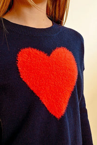 NAVY KNITTED HEART SWEATER