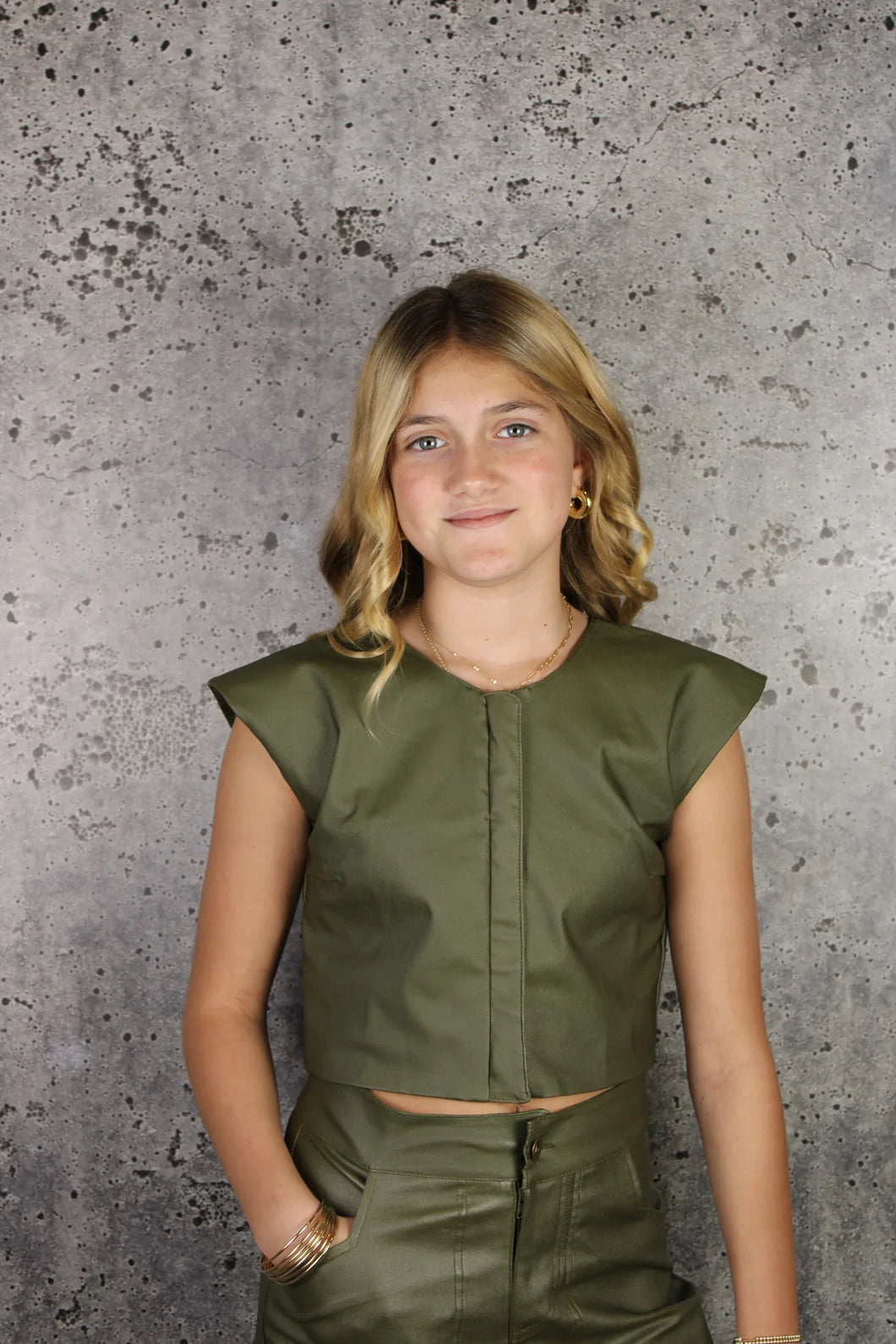LEATHER ZIPPER TOP- GREEN