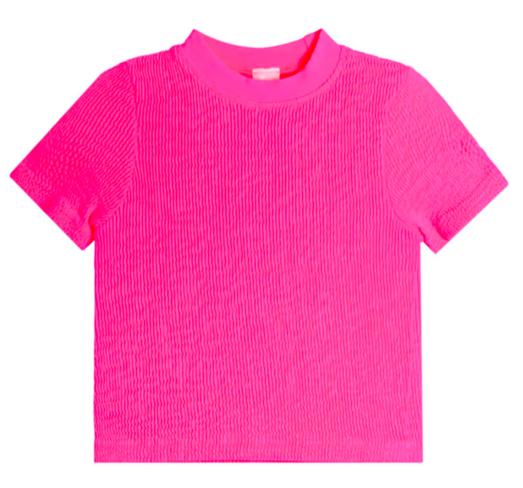 SMOCKING SS TOP- NEON PINK