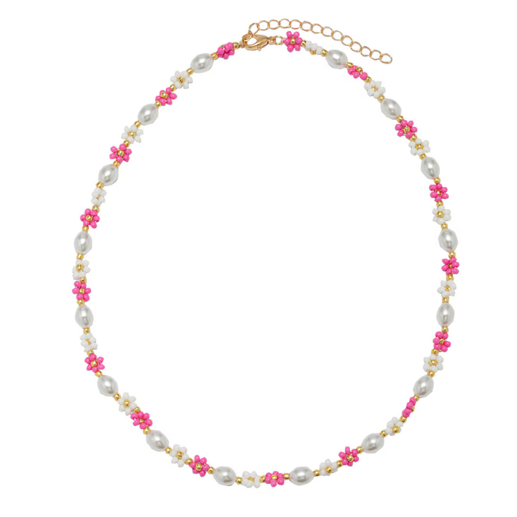 WHITE & PINK FLOWER NECKLACE