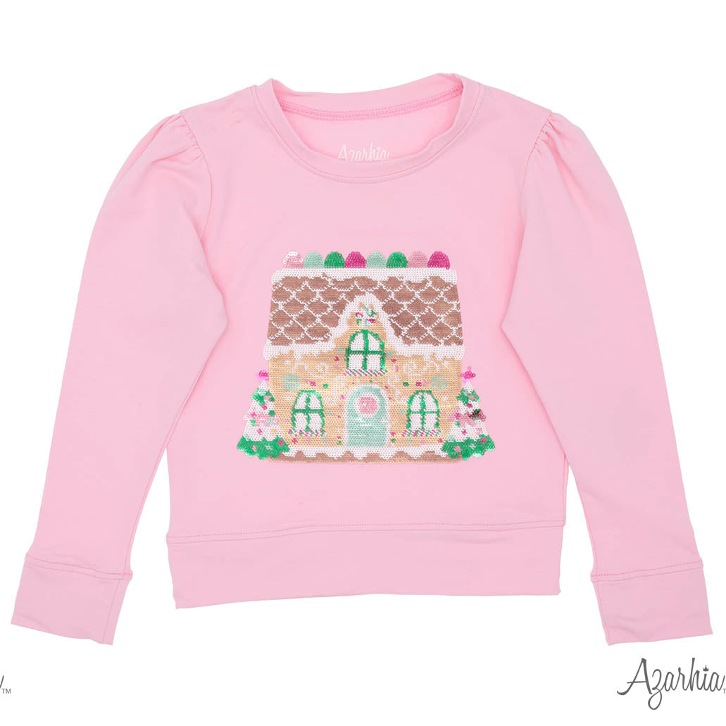 SEQUIN GINGERBREAD HOUSE SWEATSHIRT