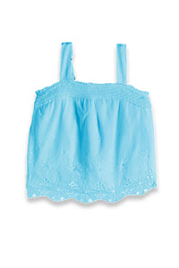 SMOCKING EYELET TANK- BLUE