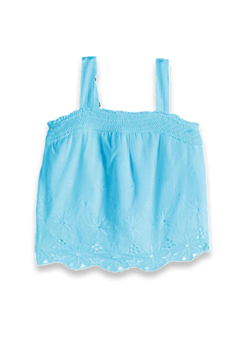 SMOCKING EYELET TANK- BLUE