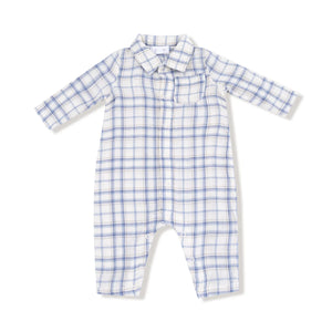 BLUE PLAID LS ROMPER
