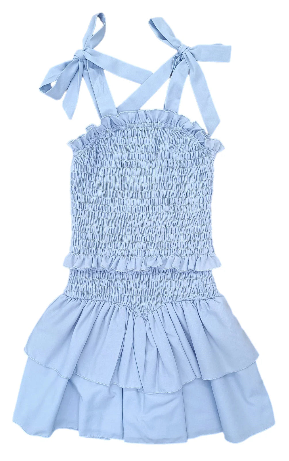 SMOCKED WOVEN DRESS- BLUE