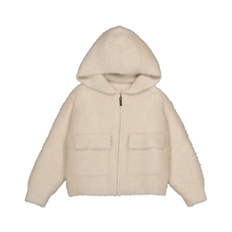 FURRY KNIT SWEATER- ALMOND
