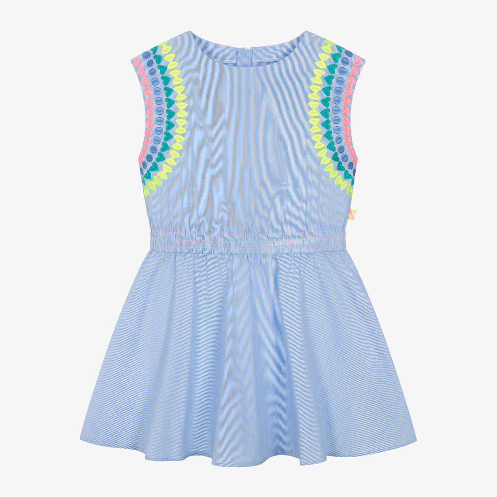 BLUE STRIPE EMBROIDERED DRESS