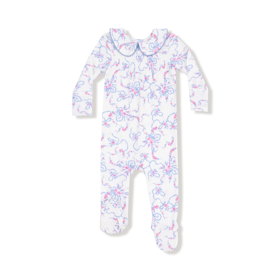 Floret Print Footie-Cream/Blue main image 1