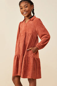 OPEN COLLAR SWING DRESS- RUST