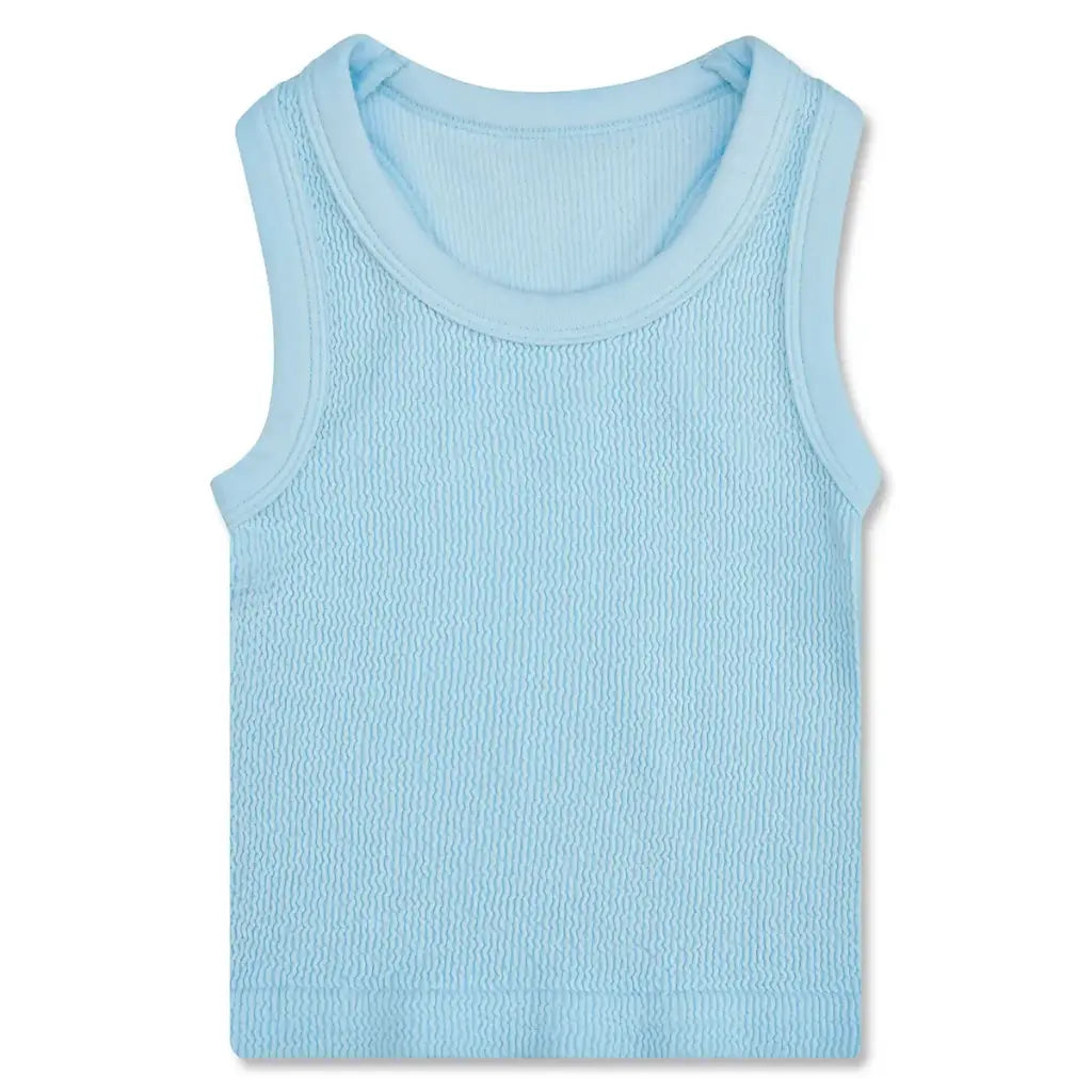 LT BLUE SMOCKED TANK