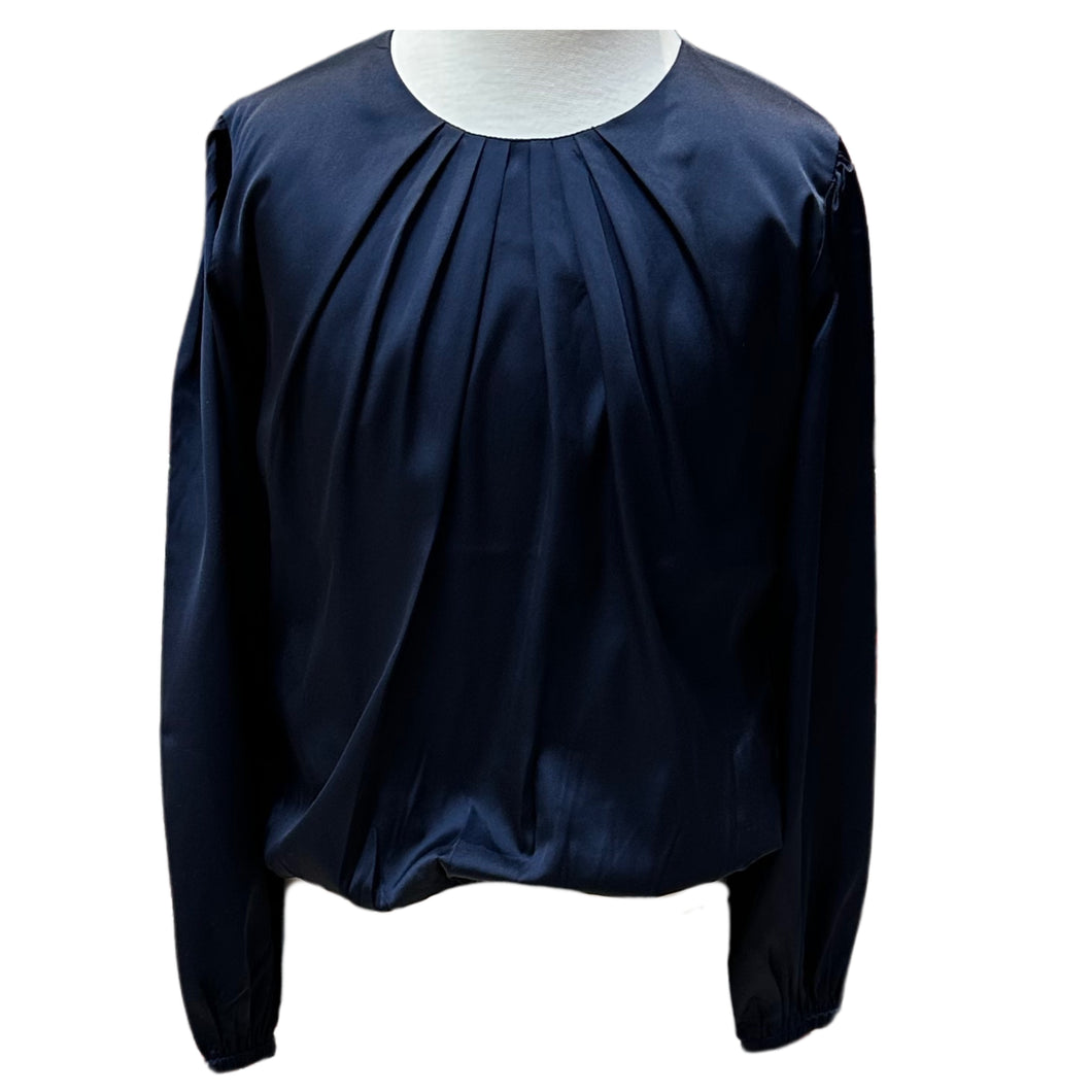 WREN TOP- NAVY SATIN