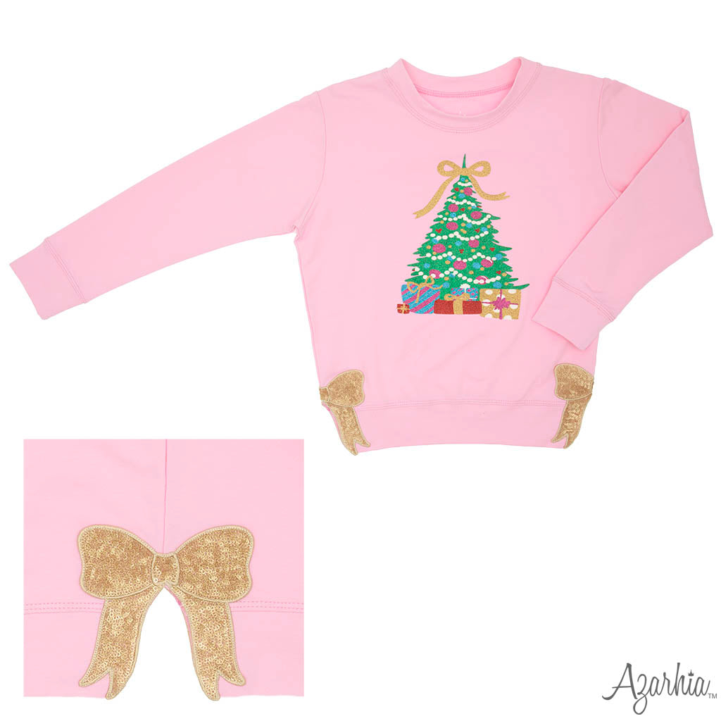 PINK CHRISTMAS TREE BOW SWEATSHIRT