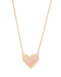 ARI HEART NECKLACE- ROSE QUARTZ