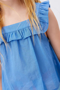 RUFFLE NECK TOP- BLUE