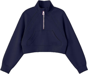 CROP ZIP SWEATSHIRT- NAVY