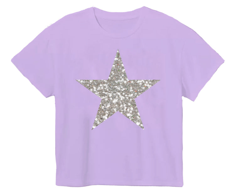 SEQUIN STAR LAVENDER TEE
