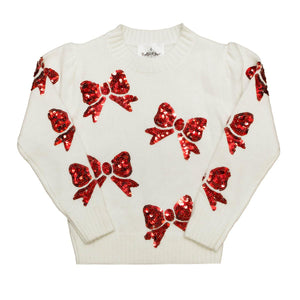 RED BOWS CREAM SWEATER