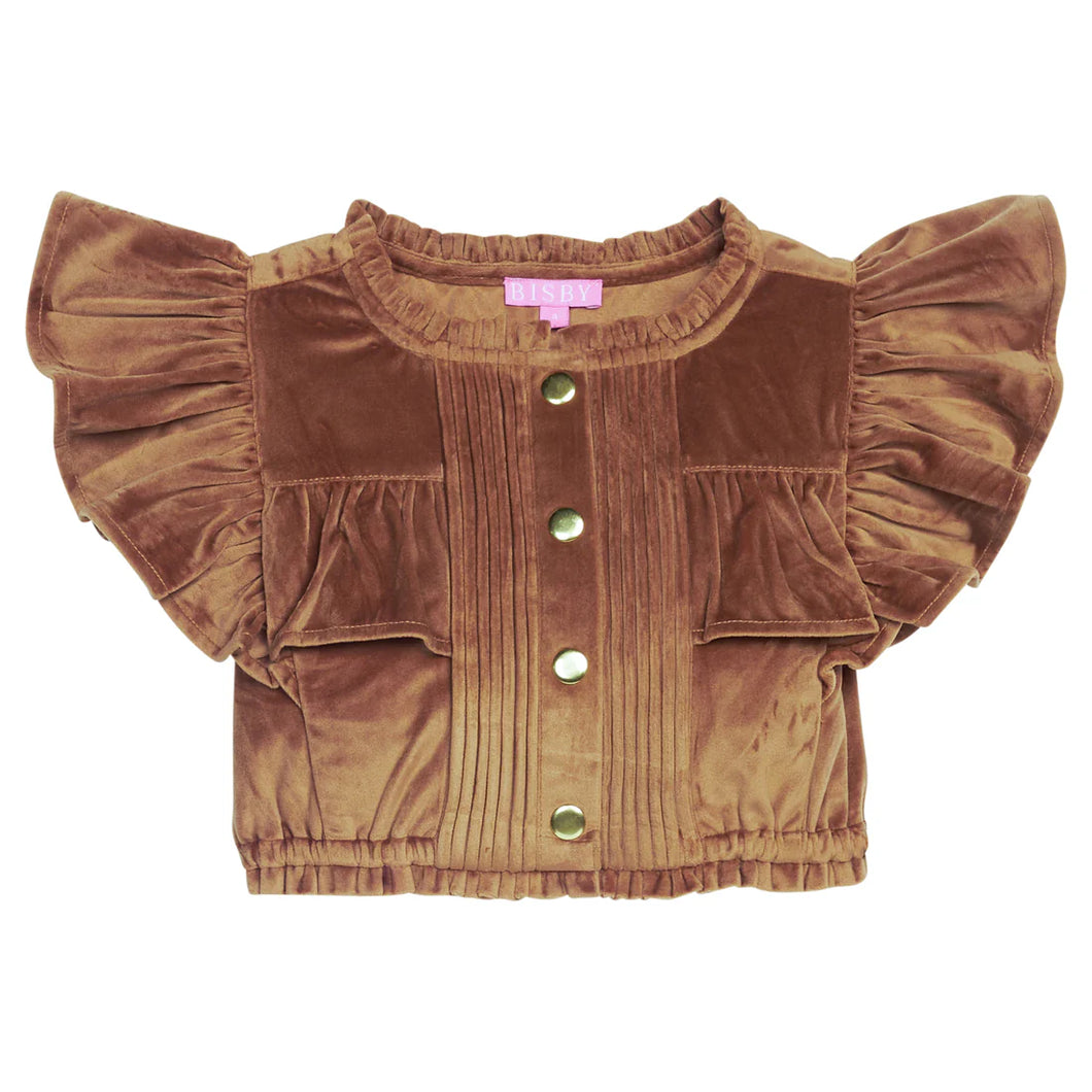 ANNIE TOP- BROWN FAUX SUEDE