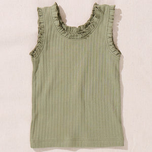 JOY RUFFLE TANK- OLIVE