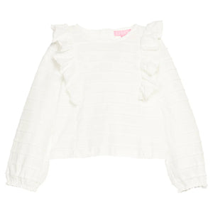 RUFFLE BLOUSE- WHITE SCALLOP