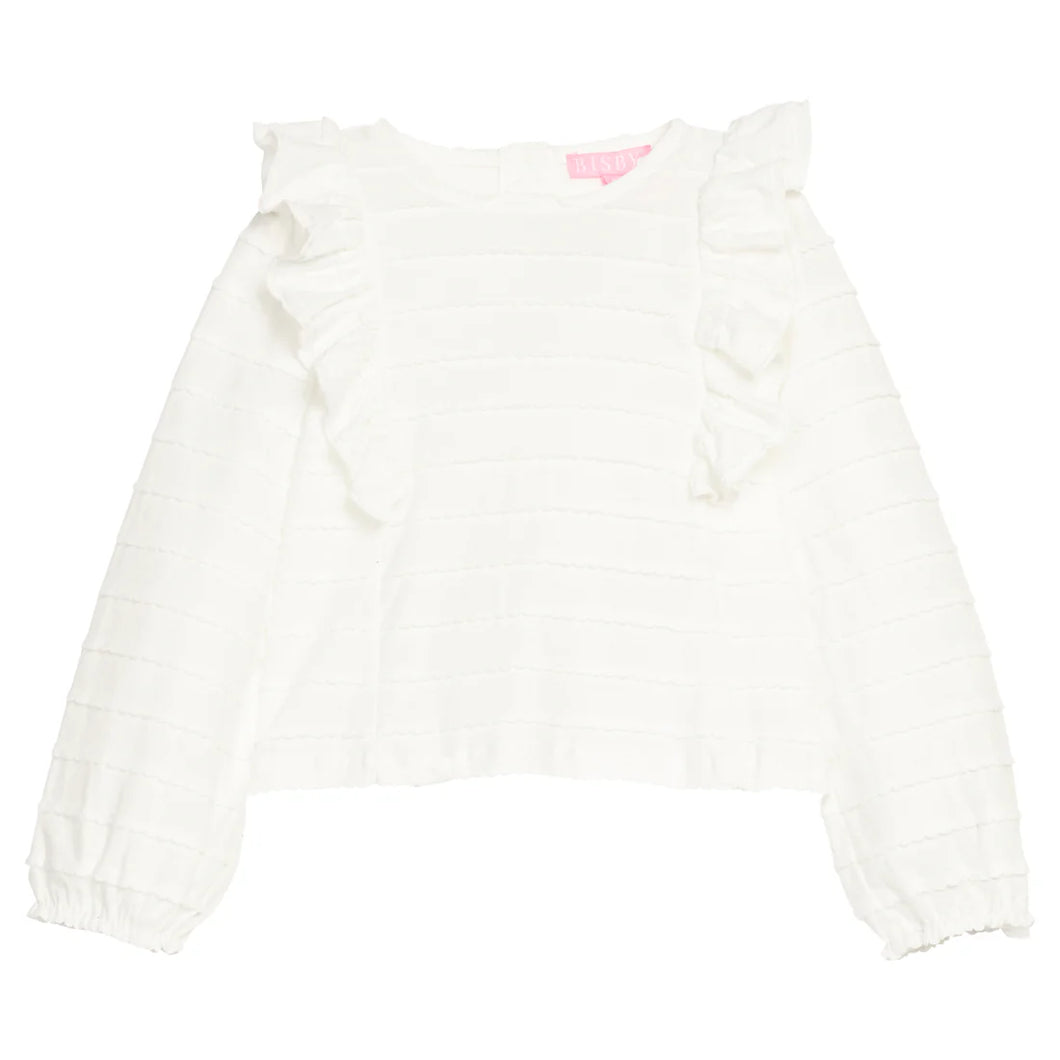 RUFFLE BLOUSE- WHITE SCALLOP