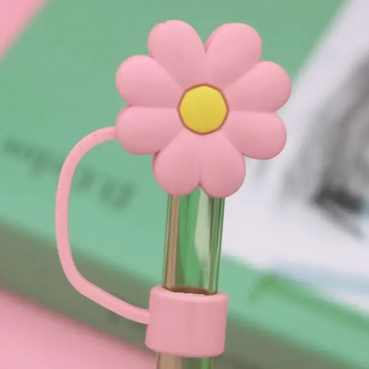 PINK FLOWER STRAW COVER