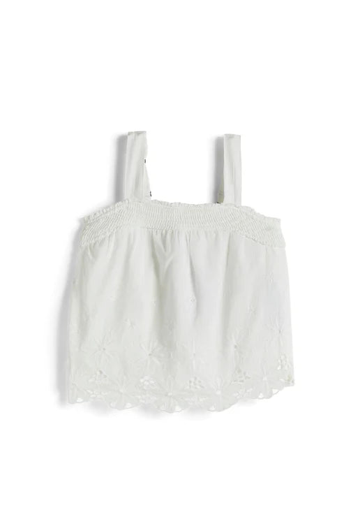 SMOCKING EYELET TANK- WHITE