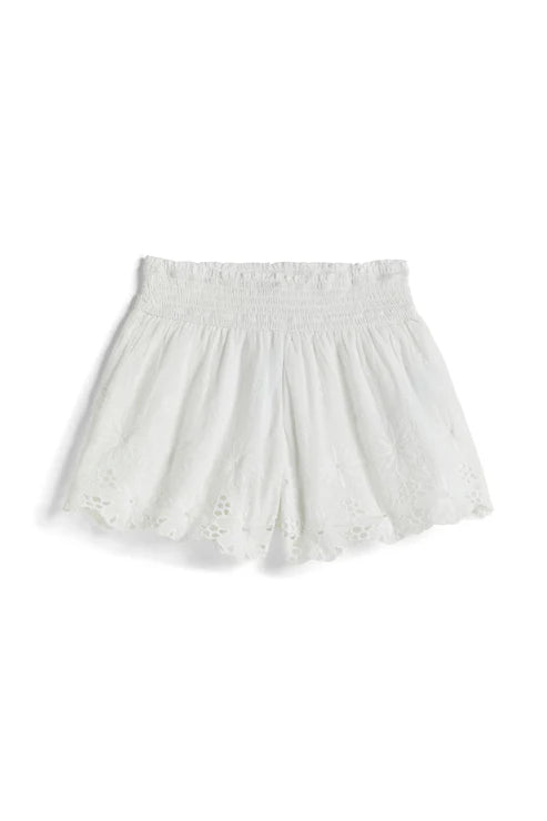 SMOCKING EYELET SHORT- WHITE