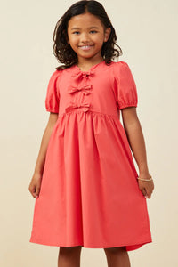 RIBBON PUFF SLV DRESS- RED