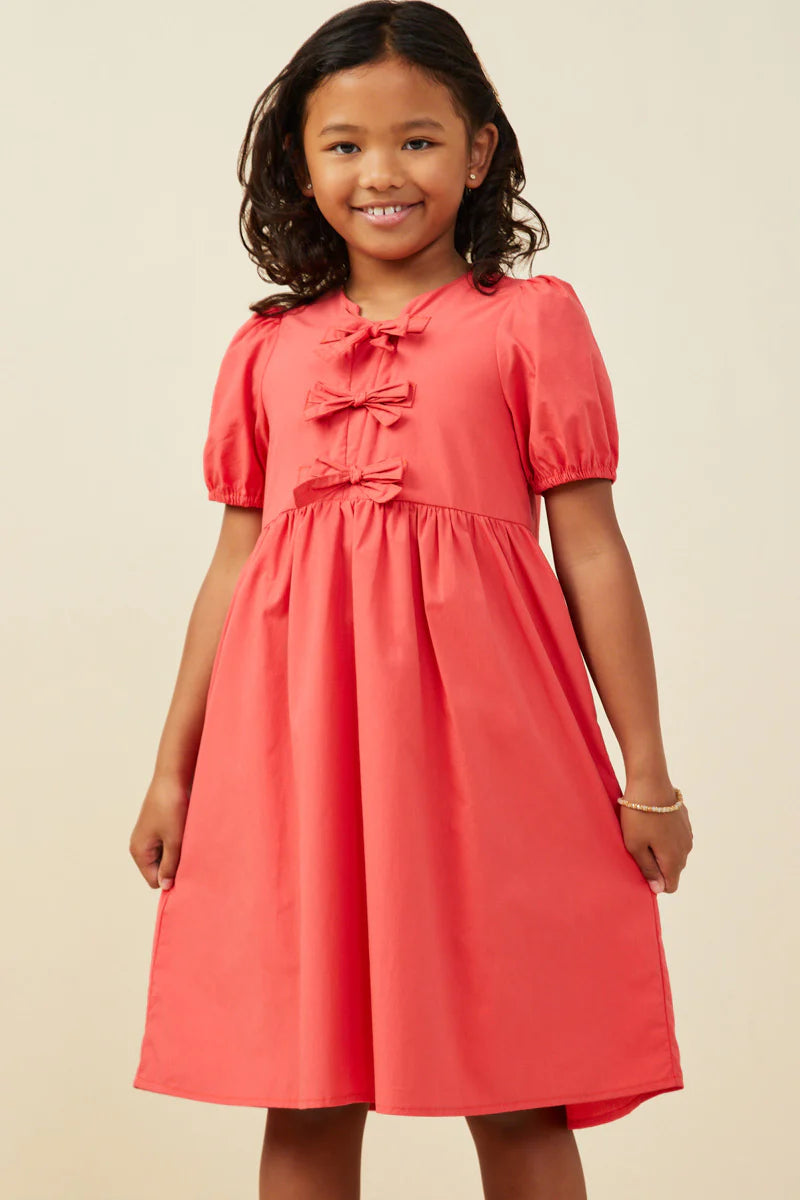 RIBBON PUFF SLV DRESS- RED