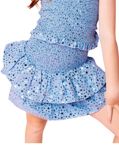 LIGHT BLUE STAR SMOCKED SKIRT