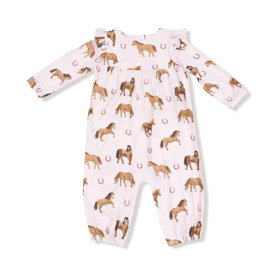 PINK HORSES RUFFLE ROMPER