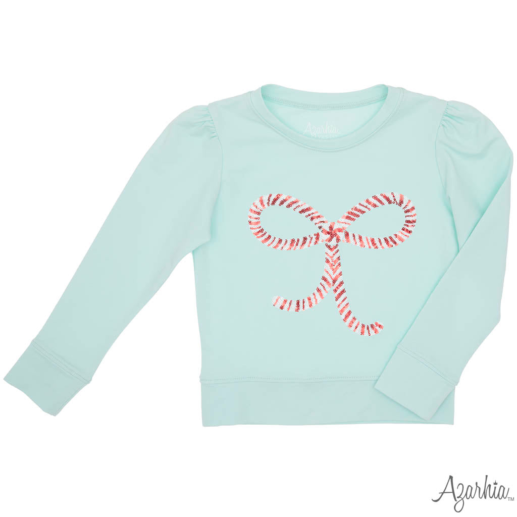 SEQUIN CANDY CANE BOW SWEATSHIRT