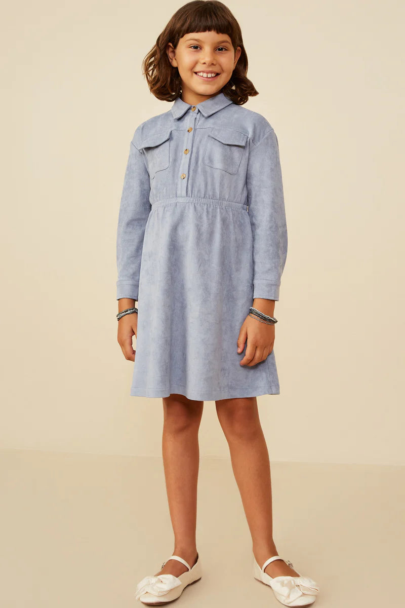 SUEDE POCKET COLLARED DRESS