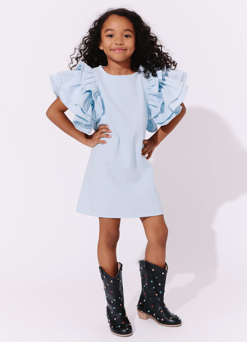 RUFFLE DENIM DRESS