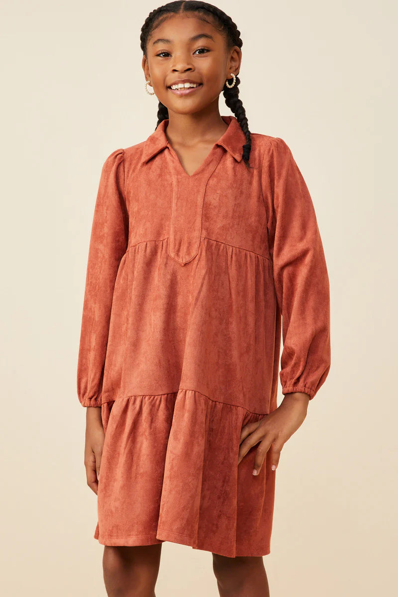 OPEN COLLAR SWING DRESS- RUST