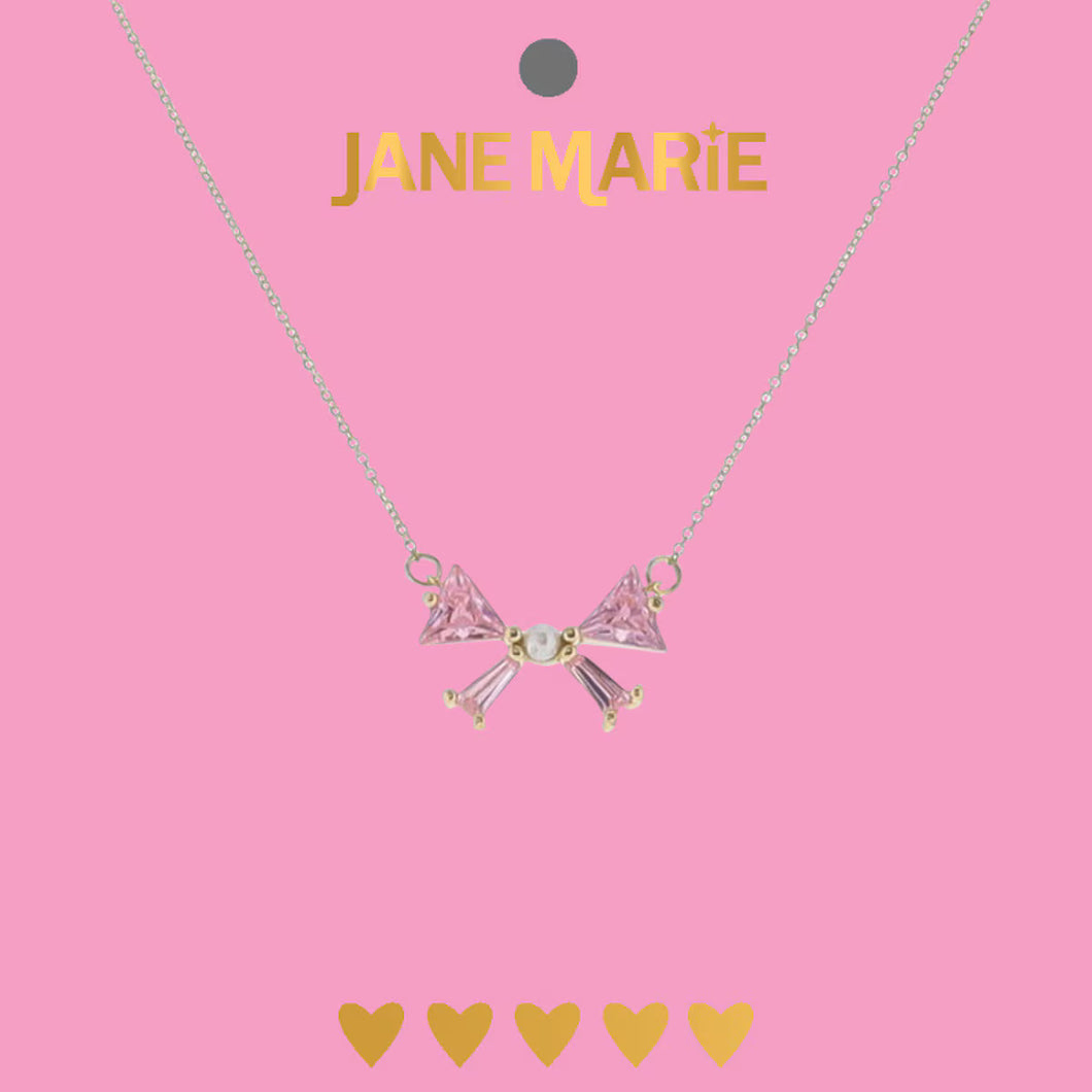 PINK CRYSTAL BOW NECKLACE